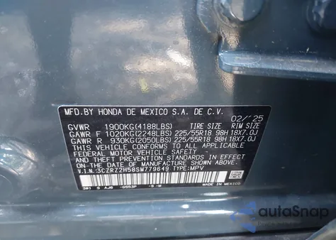 2025 Honda Hr-V Awd Sport из США, поврежденный, VIN 3CZRZ2H58SM779649